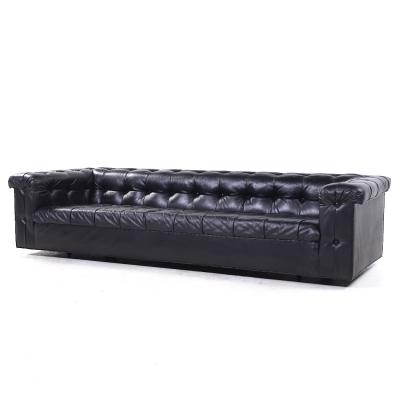 Edward Wormley Edward Wormley for Dunbar Model 5407 Mid Century Black Leather Party Sofa