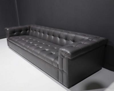 Edward Wormley Edward Wormley for Dunbar Party Sofa Model 5407 in Dark Gray Leather