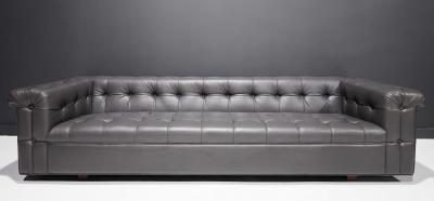 Edward Wormley Edward Wormley for Dunbar Party Sofa Model 5407 in Dark Gray Leather