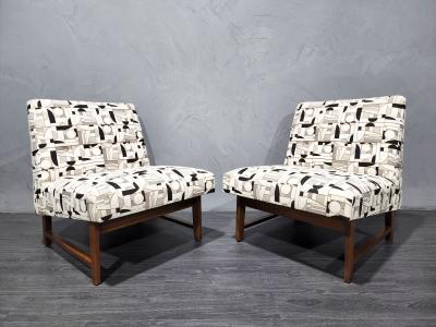 Edward Wormley Edward Wormley for Dunbar Slipper Chairs in French Fabric