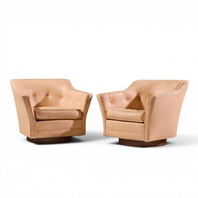 Edward Wormley Edward Wormley for Dunbar Style Mid Century Walnut Swivel Lounge Chairs Pair