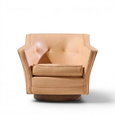 Edward Wormley Edward Wormley for Dunbar Style Mid Century Walnut Swivel Lounge Chairs Pair