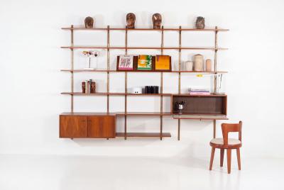 Edward Wormley Edward Wormley for Dunbar Three Bay Walnut Brass Shelving System 1952