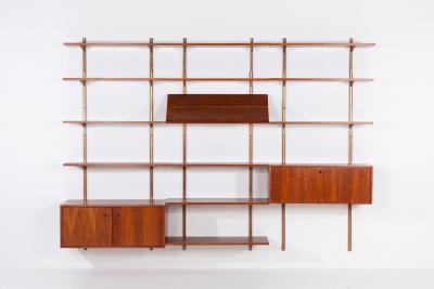 Edward Wormley Edward Wormley for Dunbar Three Bay Walnut Brass Shelving System 1952