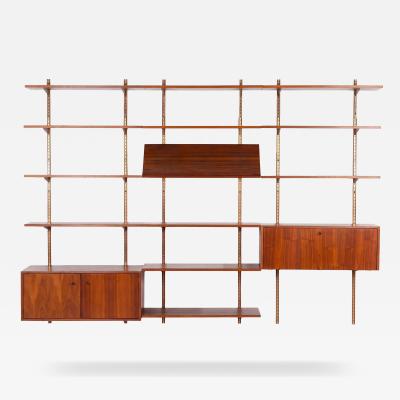 Edward Wormley Edward Wormley for Dunbar Three Bay Walnut Brass Shelving System 1952