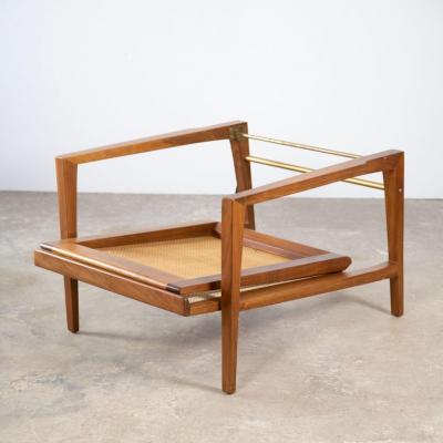 Edward Wormley Edward Wormley for Dunbar Tilt Back Sheridan Lounge Chair in Walnut Cane Brass