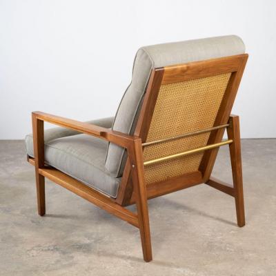 Edward Wormley Edward Wormley for Dunbar Tilt Back Sheridan Lounge Chair in Walnut Cane Brass