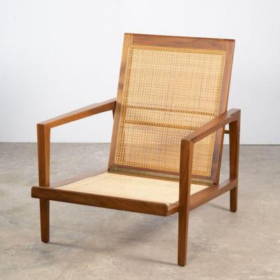 Edward Wormley Edward Wormley for Dunbar Tilt Back Sheridan Lounge Chair in Walnut Cane Brass