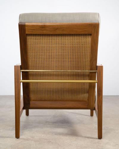Edward Wormley Edward Wormley for Dunbar Tilt Back Sheridan Lounge Chair in Walnut Cane Brass
