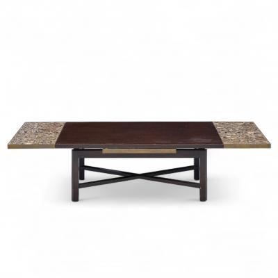 Edward Wormley Edward Wormley for Dunbar Walnut Stone and Brass Expanding Coffee Table