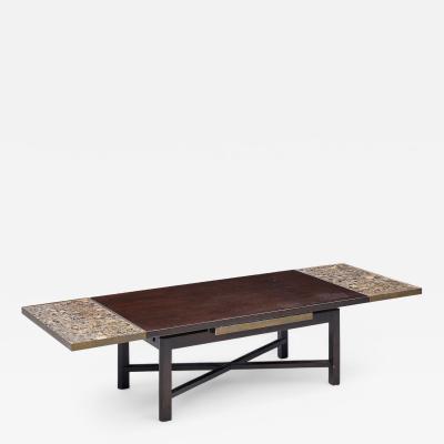 Edward Wormley Edward Wormley for Dunbar Walnut Stone and Brass Expanding Coffee Table