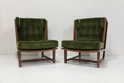 Edward Wormley Edward Wormley for Dunbar Wingback Model 6016 Chairs in Velvet