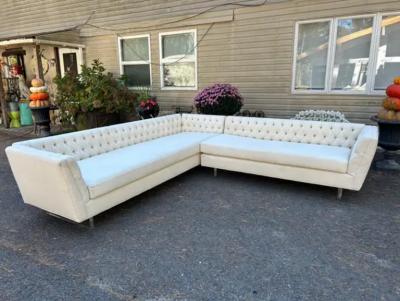 Edward Wormley Fabulous Wormley Dunbar Style Open Arm Two Piece Sectional Sofa Lucite Legs