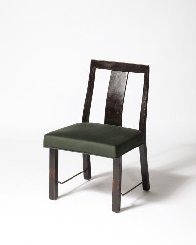 Edward Wormley Mahogany Linen and Brass Side Chair by Edward Wormley for Dunbar USA c 1950