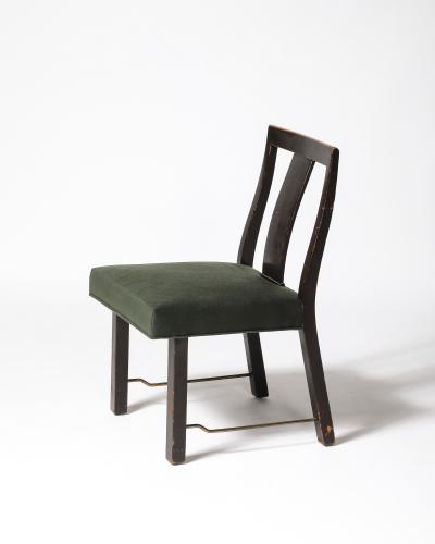 Edward Wormley Mahogany Linen and Brass Side Chair by Edward Wormley for Dunbar USA c 1950