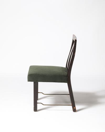 Edward Wormley Mahogany Linen and Brass Side Chair by Edward Wormley for Dunbar USA c 1950