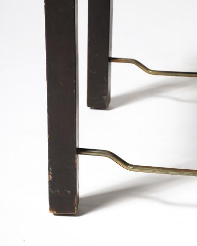 Edward Wormley Mahogany Linen and Brass Side Chair by Edward Wormley for Dunbar USA c 1950