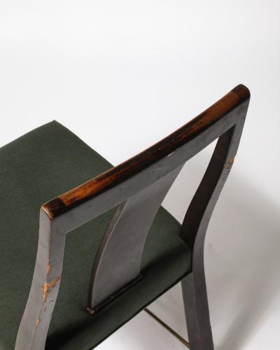 Edward Wormley Mahogany Linen and Brass Side Chair by Edward Wormley for Dunbar USA c 1950