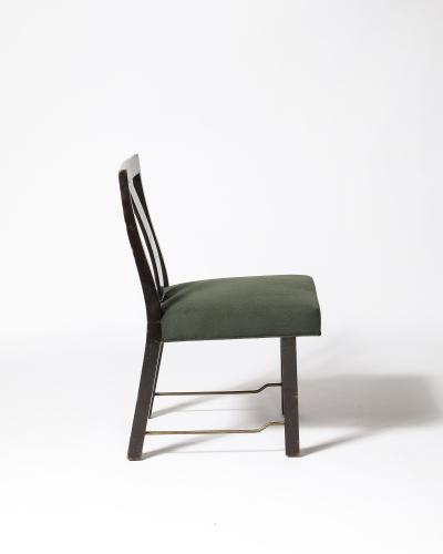 Edward Wormley Mahogany Linen and Brass Side Chair by Edward Wormley for Dunbar USA c 1950