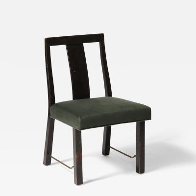 Edward Wormley Mahogany Linen and Brass Side Chair by Edward Wormley for Dunbar USA c 1950