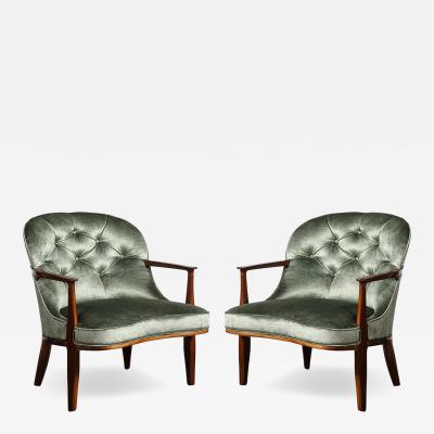Edward Wormley Mid Century Janus Club Chairs by Edward Wormley for Dunbar in Velvet Walnut