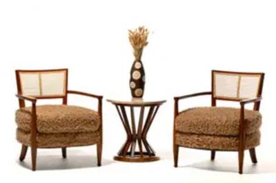Edward Wormley Mid Century Modern Edward Wormley Style Cane Back Lounge Chairs in Curly Camel