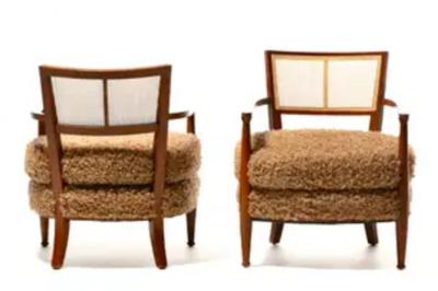 Edward Wormley Mid Century Modern Edward Wormley Style Cane Back Lounge Chairs in Curly Camel