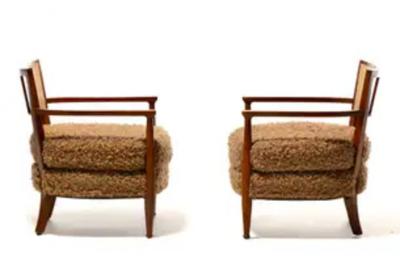Edward Wormley Mid Century Modern Edward Wormley Style Cane Back Lounge Chairs in Curly Camel