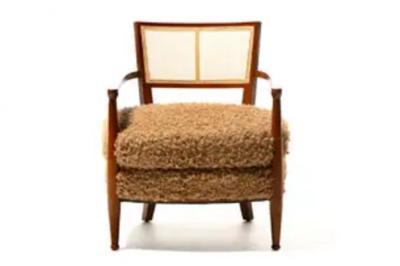 Edward Wormley Mid Century Modern Edward Wormley Style Cane Back Lounge Chairs in Curly Camel
