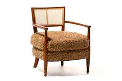 Edward Wormley Mid Century Modern Edward Wormley Style Cane Back Lounge Chairs in Curly Camel