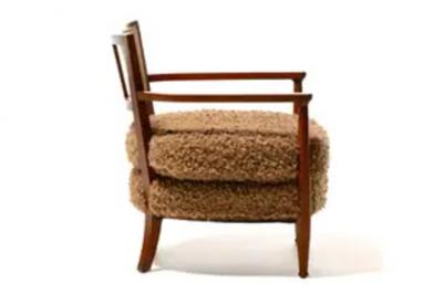 Edward Wormley Mid Century Modern Edward Wormley Style Cane Back Lounge Chairs in Curly Camel