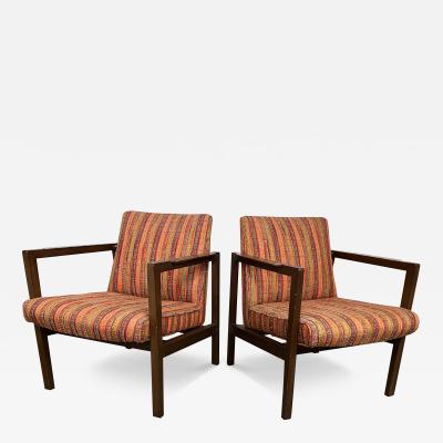 Edward Wormley Pair Edward Wormley for Dunbar Lounge Chairs Model 406 with Cube Ottoman