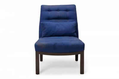 Edward Wormley Pair of American Dark Blue Upholstered Slipper Side Chairs