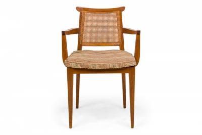 Edward Wormley Pair of Caned Back Linen Seat Wooden Dining Armchairs