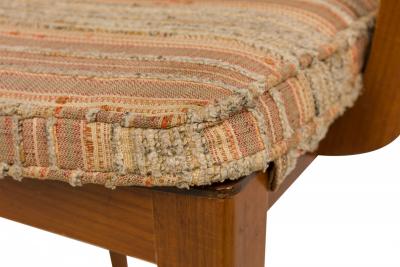 Edward Wormley Pair of Caned Back Linen Seat Wooden Dining Armchairs