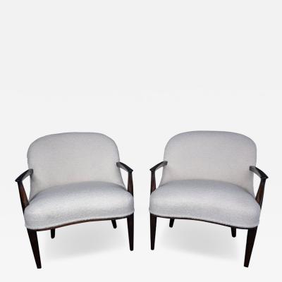 Edward Wormley Pair of Edward Wormley Rosewood Janus Lounge Chairs in Boucl Fabric for Dunbar