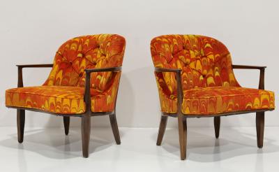 Edward Wormley Pair of Edward Wormley for Dunbar Janus Chair in Jack Lenor Larsen