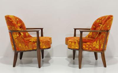 Edward Wormley Pair of Edward Wormley for Dunbar Janus Chair in Jack Lenor Larsen