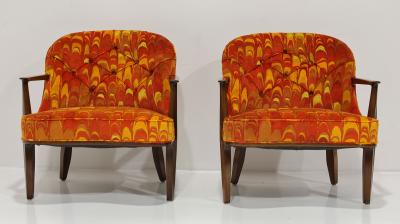 Edward Wormley Pair of Edward Wormley for Dunbar Janus Chair in Jack Lenor Larsen