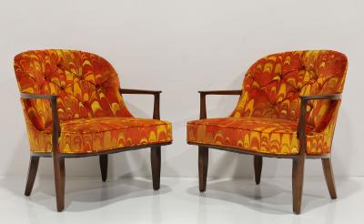 Edward Wormley Pair of Edward Wormley for Dunbar Janus Chair in Jack Lenor Larsen