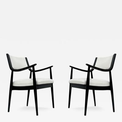 Edward Wormley Pair of Mid Century Modern Black Lacquer Danish Modern Style Armchairs in White