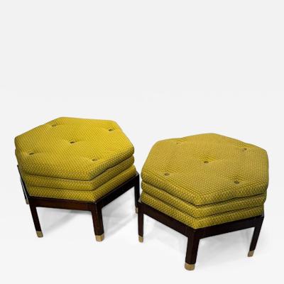 Edward Wormley Pair of Modern Walnut Brass and Upholstered Ottomans Ed Wormley
