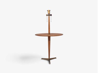 Edward Wormley Rare Snack Floor Lamp Wood Brass United States 1940s