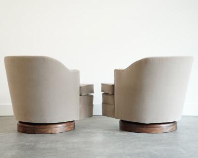 Edward Wormley Set MCM Swivel Chairs in Taupe Velvet Walnut C 1950s