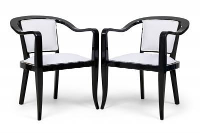Edward Wormley Set of 4 American Mid Century Ed Wormley Ebonized With White Upholstery Armchair