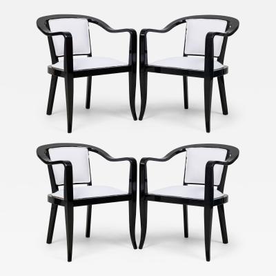 Edward Wormley Set of 4 American Mid Century Ed Wormley Ebonized With White Upholstery Armchair
