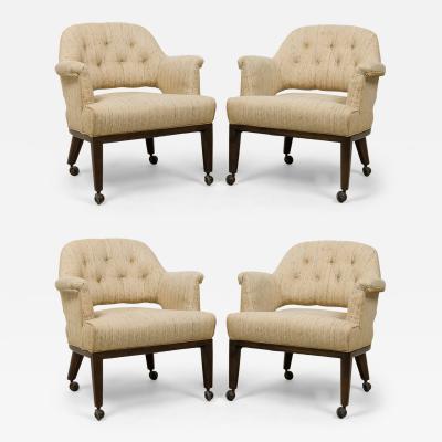 Edward Wormley Set of 4 Dunbar Janus Armchairs in Beige Textured Weave Upholstery