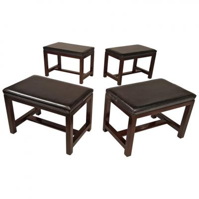 Edward Wormley Two Pairs of Solid Mahogany Stools by Edward Wormley for Dunbar