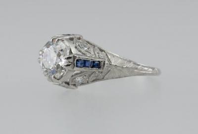 Edwardian 1 60 Ct Engagement Ring with Sapphire Accents