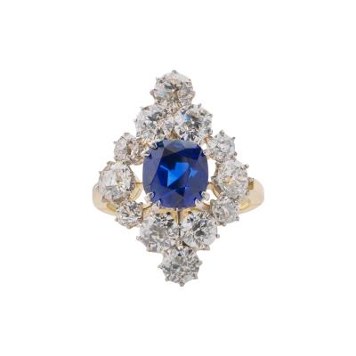 Edwardian AGL Classic Ceylon No Heat Sapphire and Diamond Ring